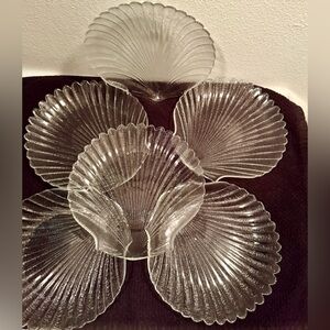 6 Arcoroc Coquillage clear glass scallop shell plates. 7.75” Vintage. France